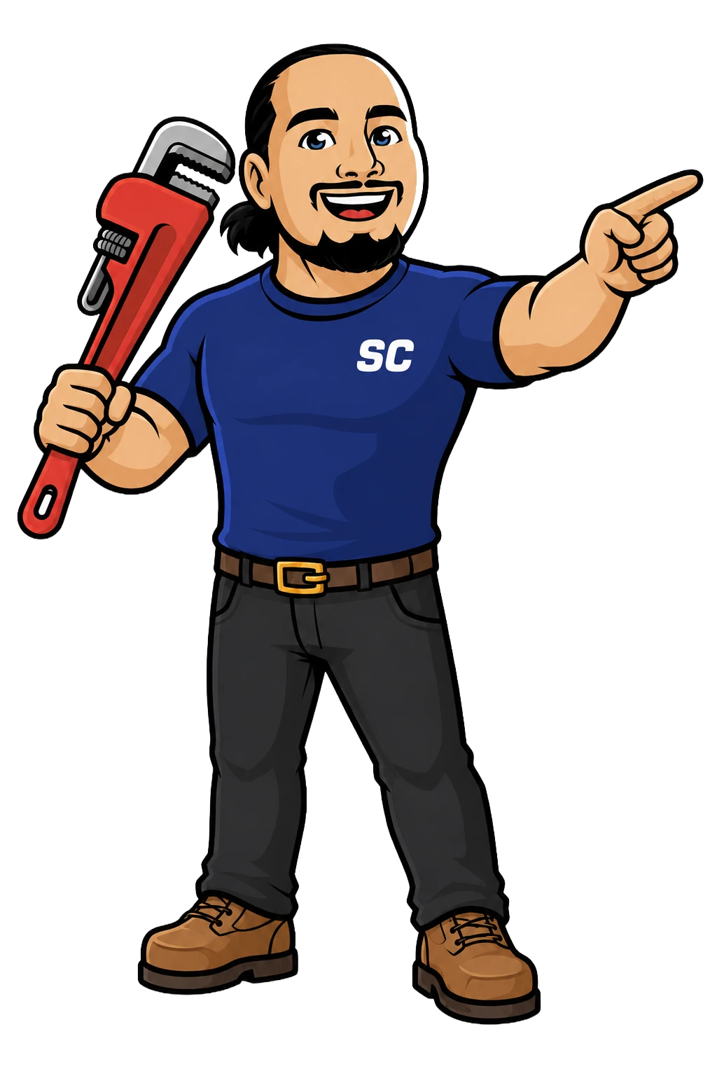 Free camera inspection special offer – Smart Choice Plumbing & Drains Jose, the Smart Choice Plumbing mascot, pointing to this month's free camera inspection special offer in Ventura and Santa Barbara County